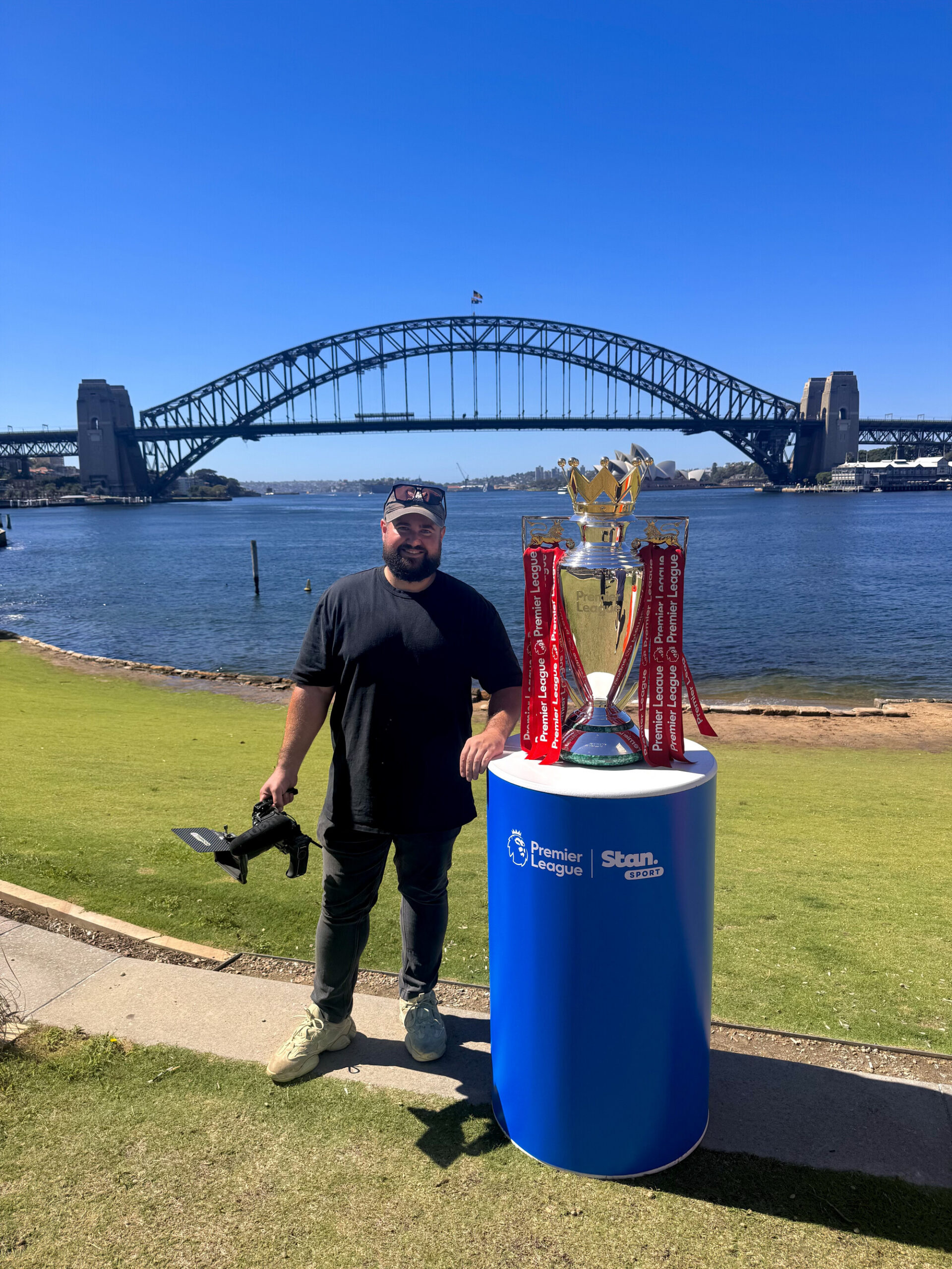 Ryan Hiscox from THROG Video Group in front of Sydney Harbour Bridge